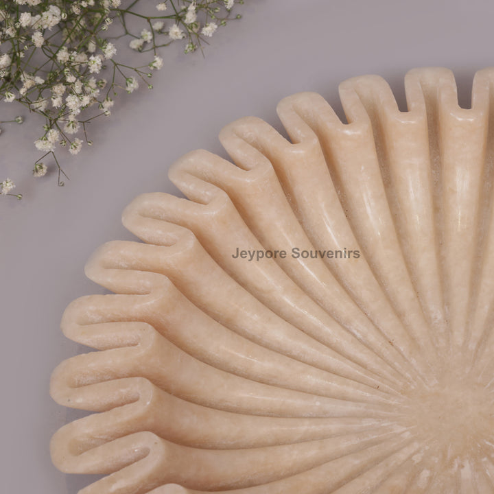 Handcrafted Pink Marble Ruffle Bowl with Scalloped Fluted Edge