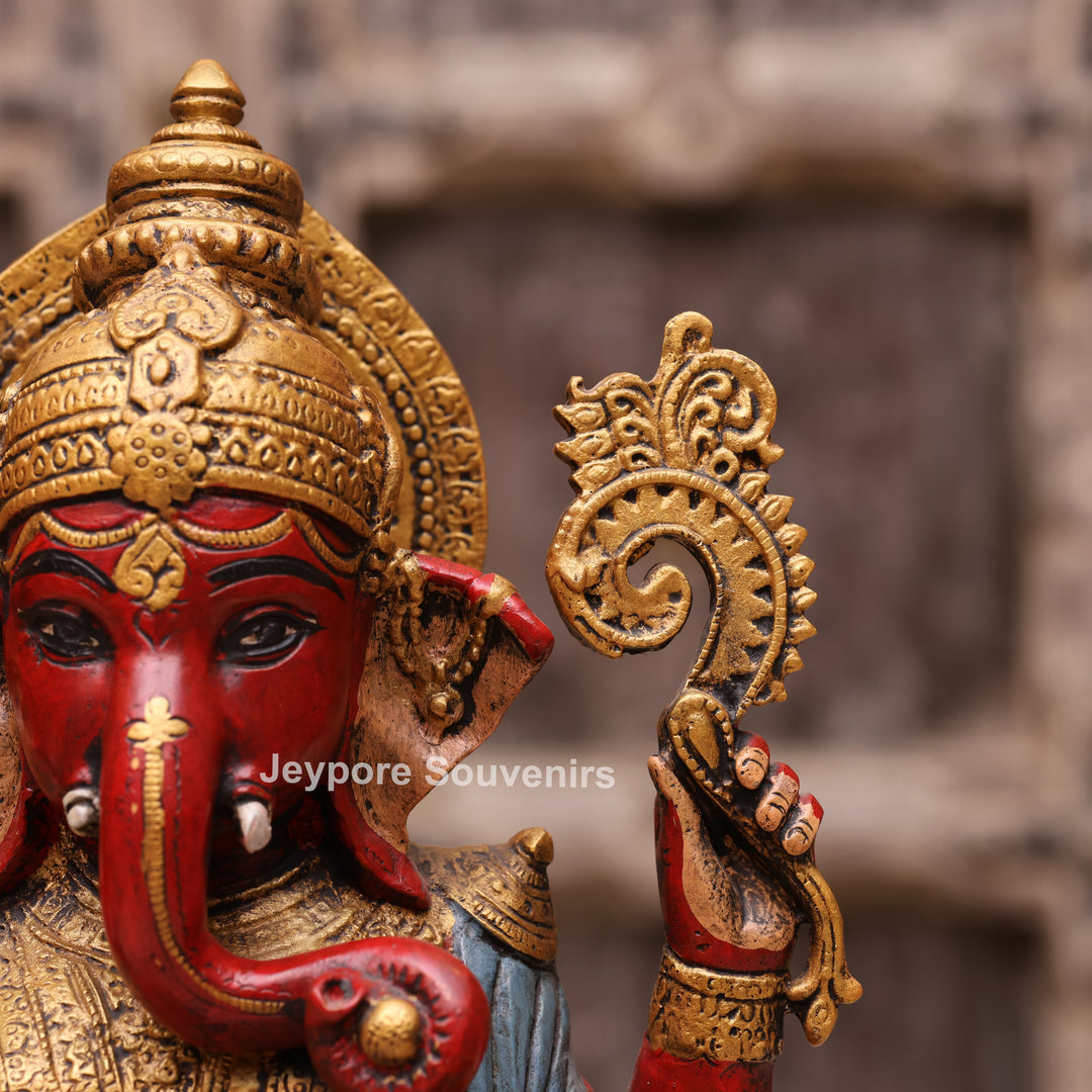 12" Handcrafted Multicolor Brass Lord Ganesha Statue on Lotus Base