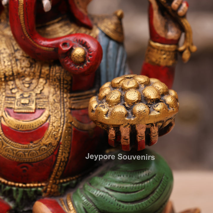12" Handcrafted Multicolor Brass Lord Ganesha Statue on Lotus Base