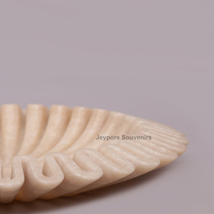 Handcrafted Pink Marble Ruffle Bowl with Scalloped Fluted Edge