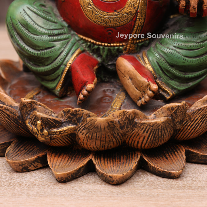 12" Handcrafted Multicolor Brass Lord Ganesha Statue on Lotus Base