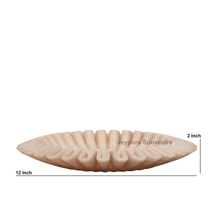 Handcrafted Pink Marble Ruffle Bowl with Scalloped Fluted Edge