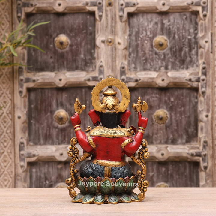13" Handcrafted Red &amp; Gold Brass Lord Ganesha Statue