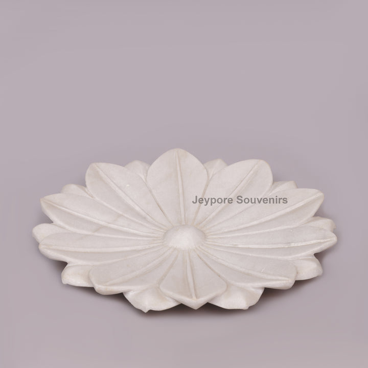 Hand-Carved White Marble Lotus Urli Bowl