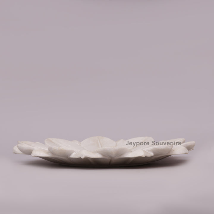 Hand-Carved White Marble Lotus Urli Bowl