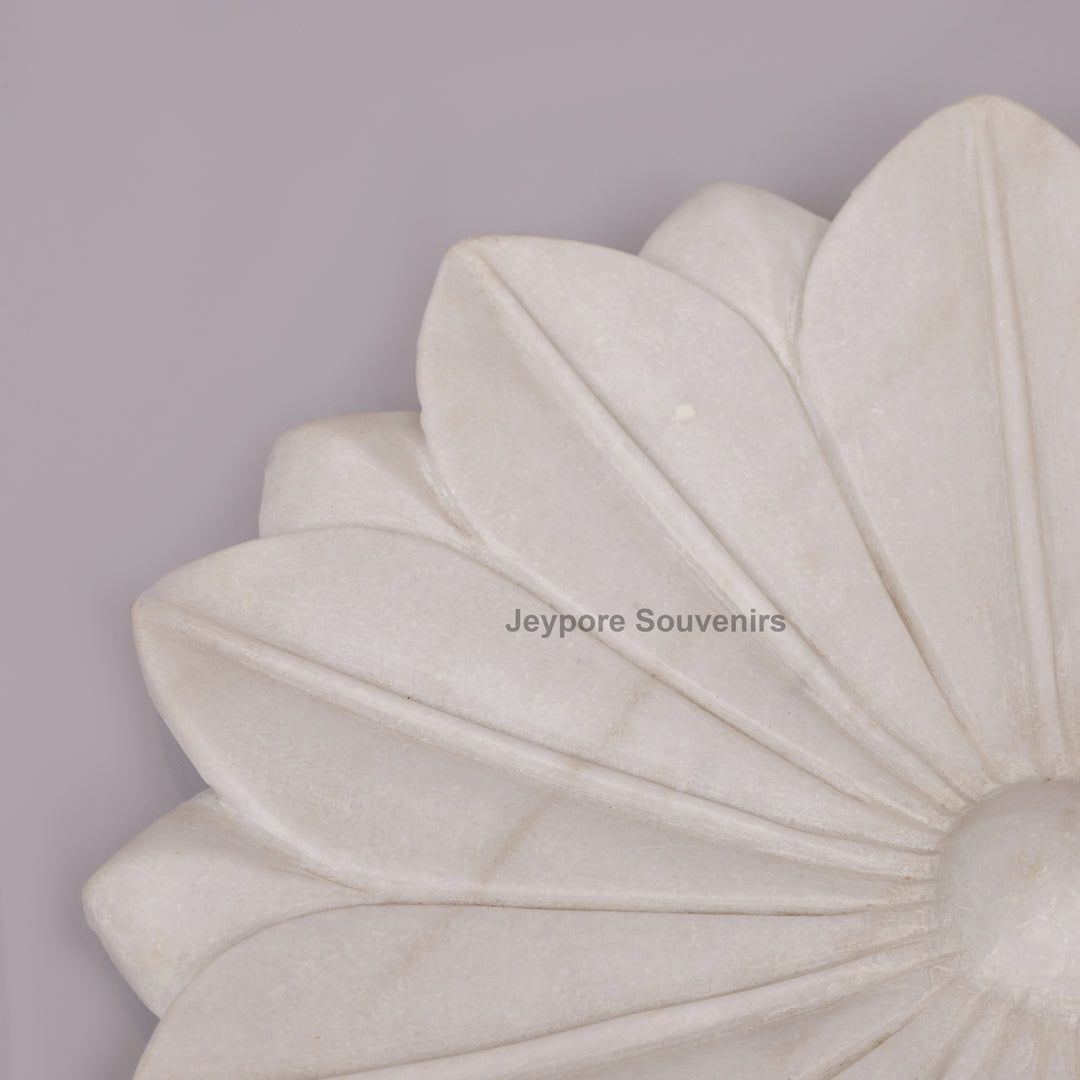 Hand-Carved White Marble Lotus Urli Bowl