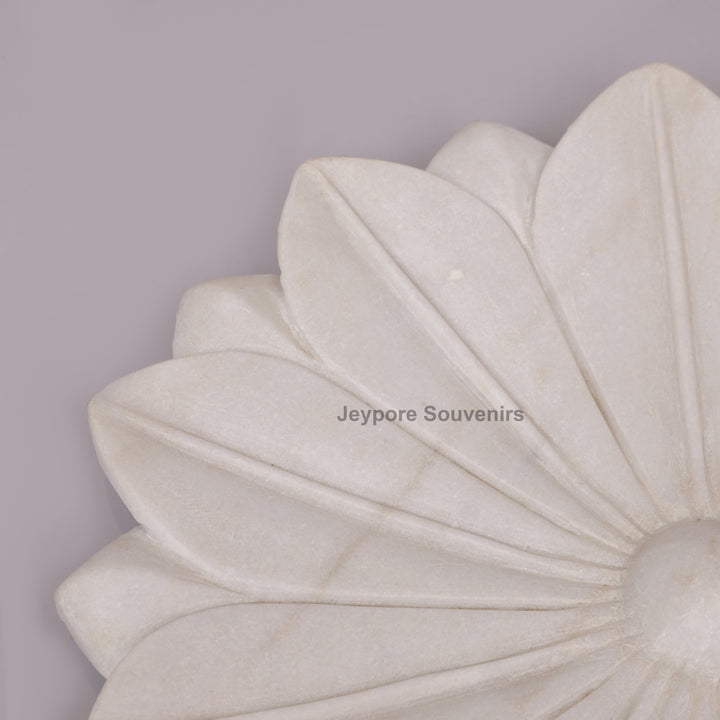 Hand-Carved White Marble Lotus Urli Bowl