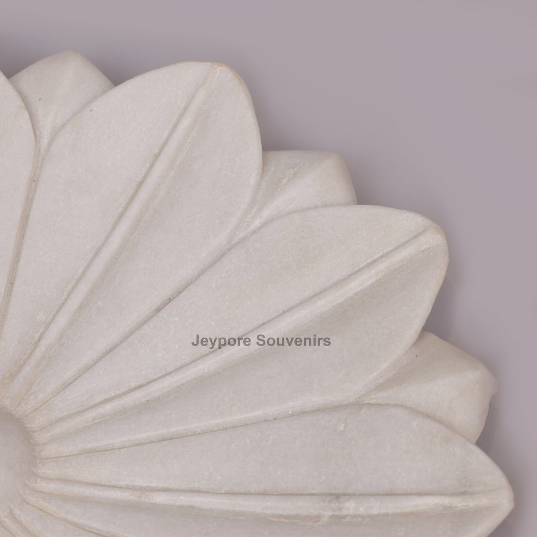 Hand-Carved White Marble Lotus Urli Bowl
