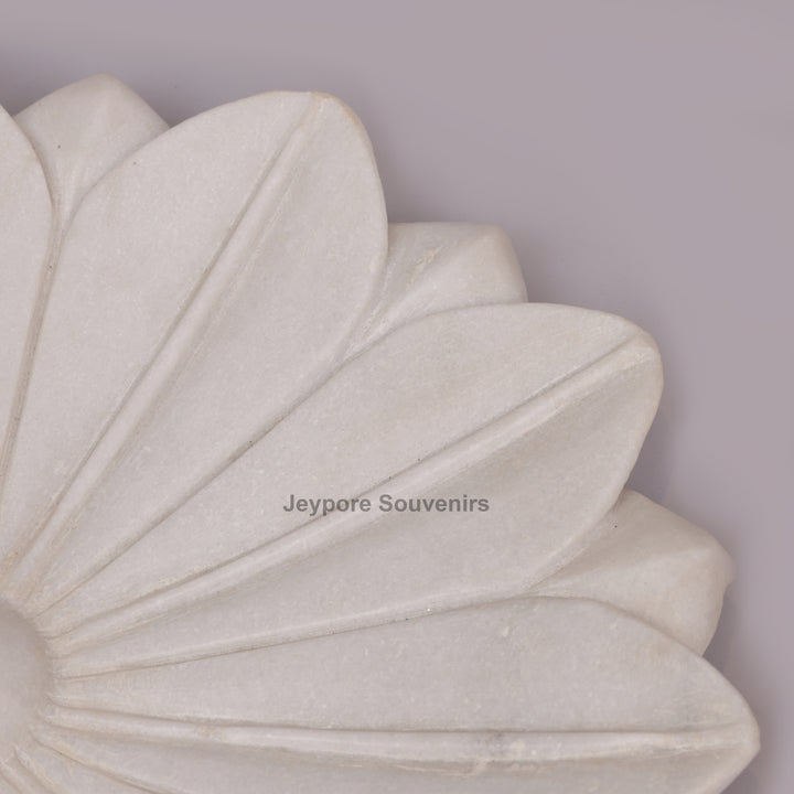 Hand-Carved White Marble Lotus Urli Bowl