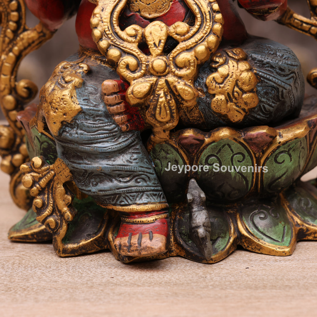 13" Handcrafted Red &amp; Gold Brass Lord Ganesha Statue