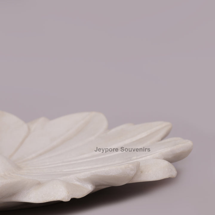 Hand-Carved White Marble Lotus Urli Bowl