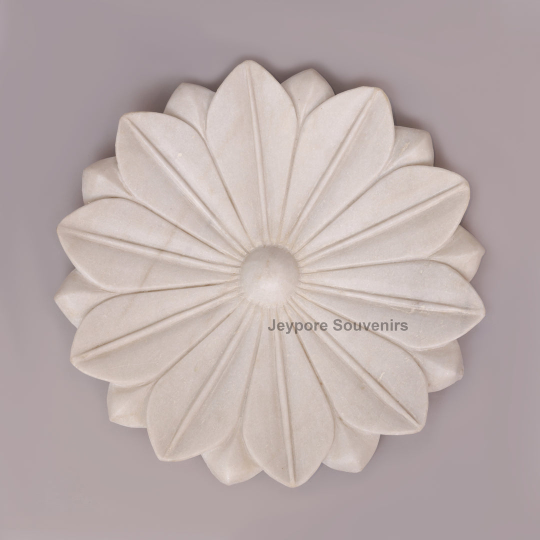 Hand-Carved White Marble Lotus Urli Bowl