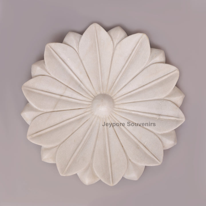 Hand-Carved White Marble Lotus Urli Bowl
