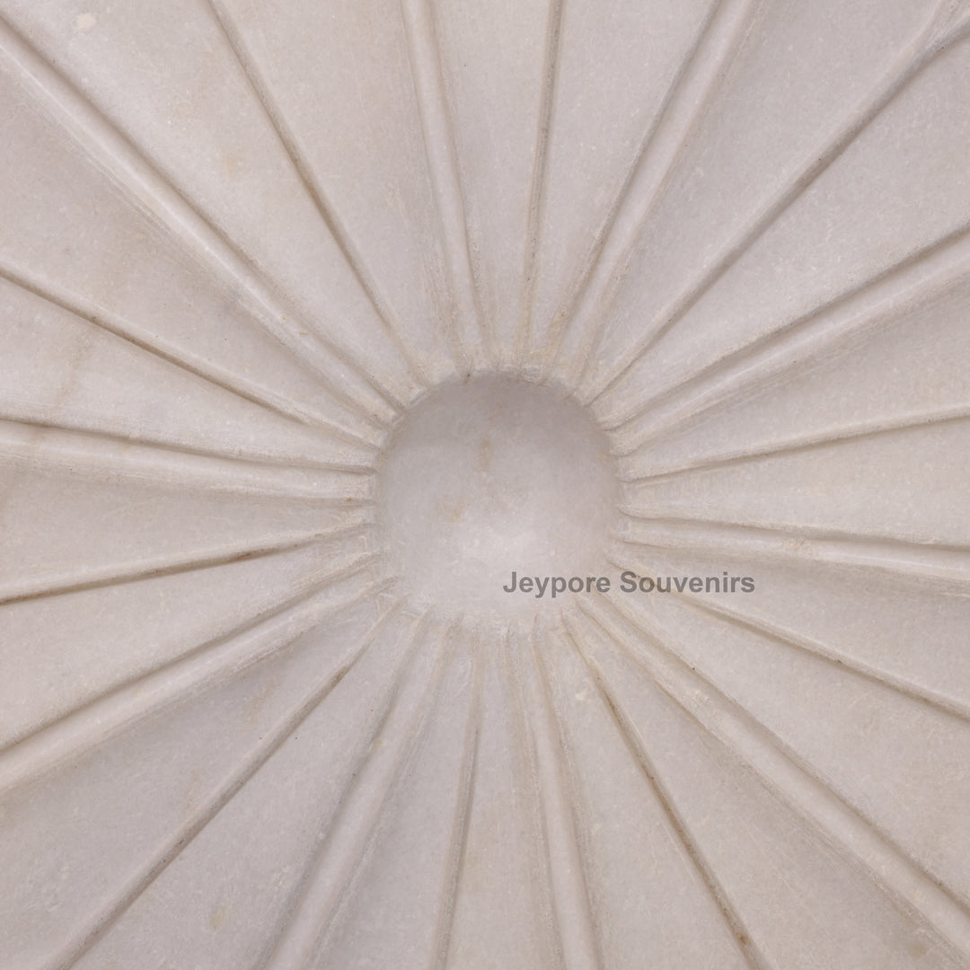 Hand-Carved White Marble Lotus Urli Bowl