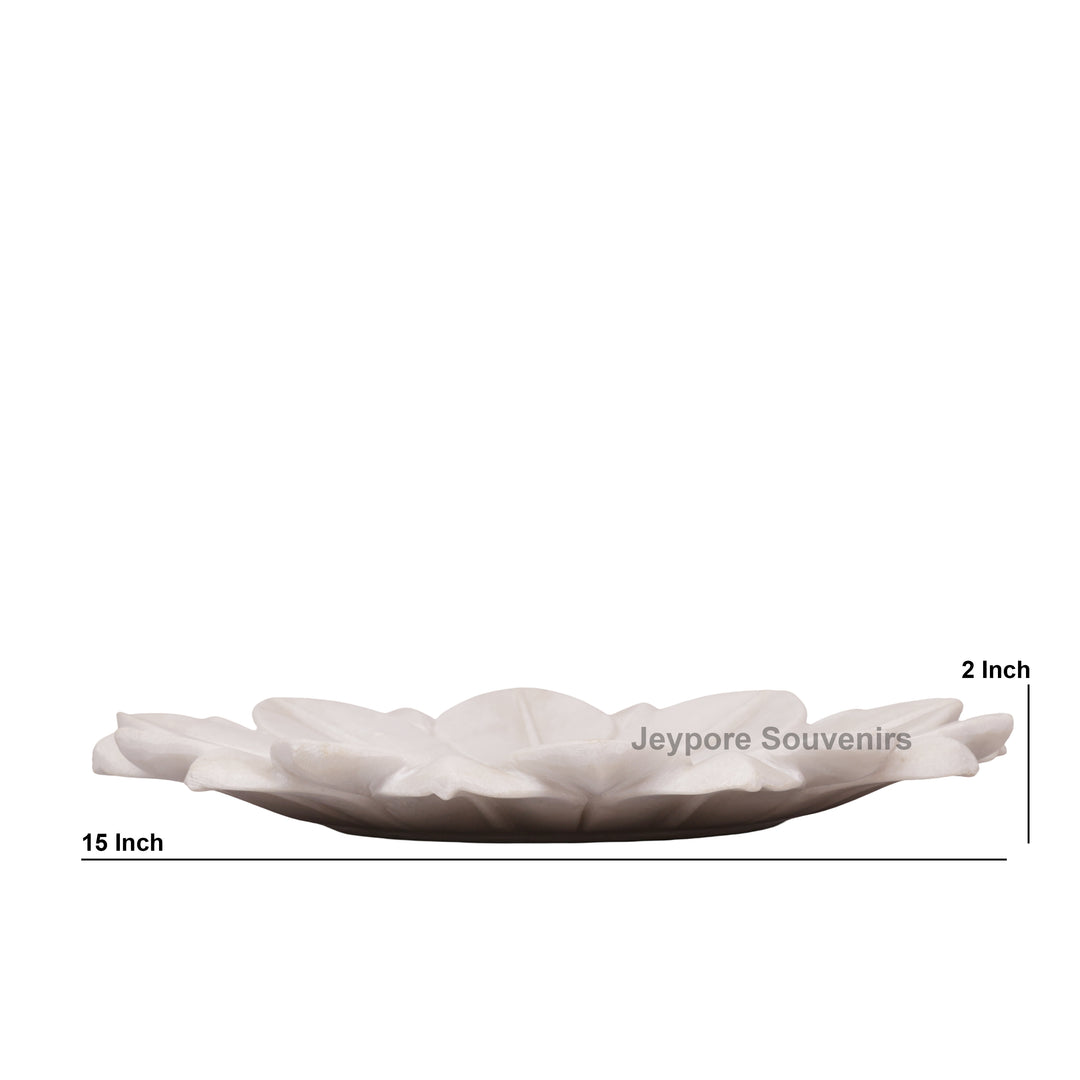 Hand-Carved White Marble Lotus Urli Bowl