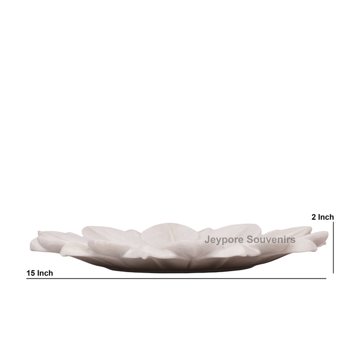 Hand-Carved White Marble Lotus Urli Bowl