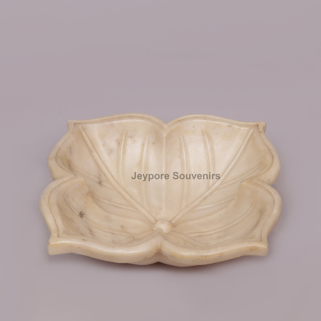 White Marble Decorative Lotus Urli Bowl with Open Flower Shaped