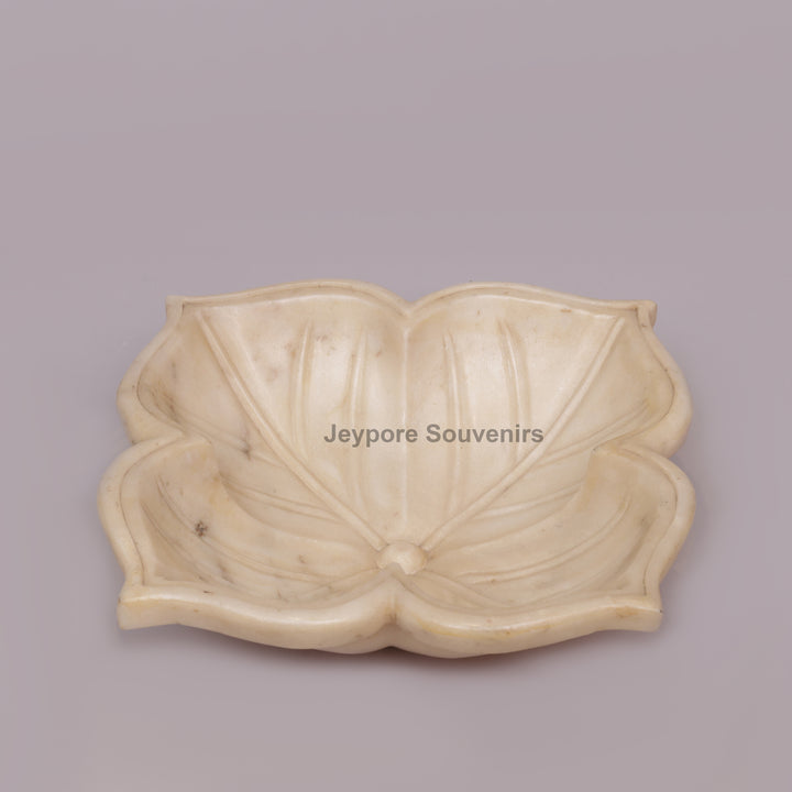 White Marble Decorative Lotus Urli Bowl with Open Flower Shaped