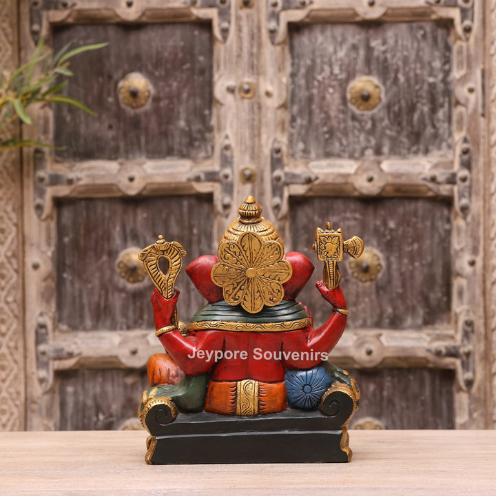 12" Hand-Painted Brass Lord Ganesha Sculpture