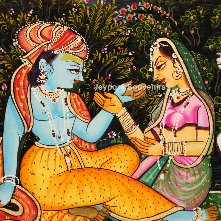 Traditional Wooden Hand-Painted Radha Krishna Jharokha Mirror Frame