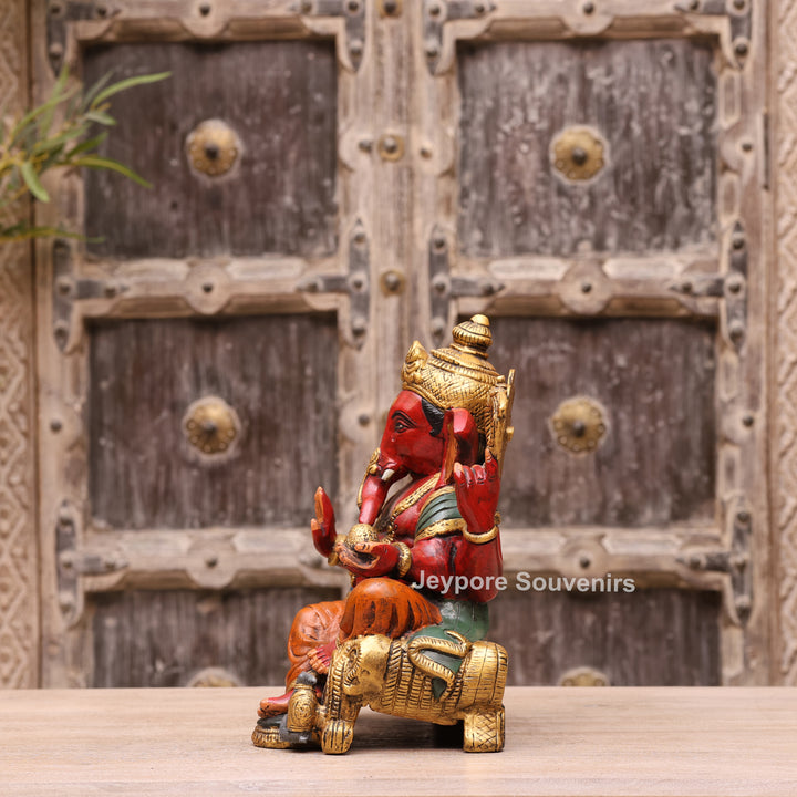 12" Hand-Painted Brass Lord Ganesha Sculpture