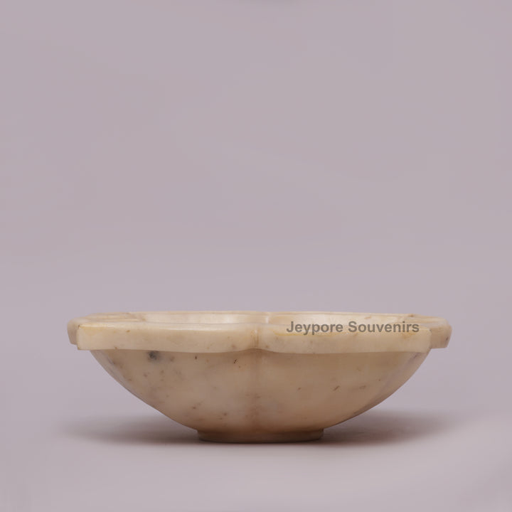 White Marble Decorative Lotus Urli Bowl with Open Flower Shaped
