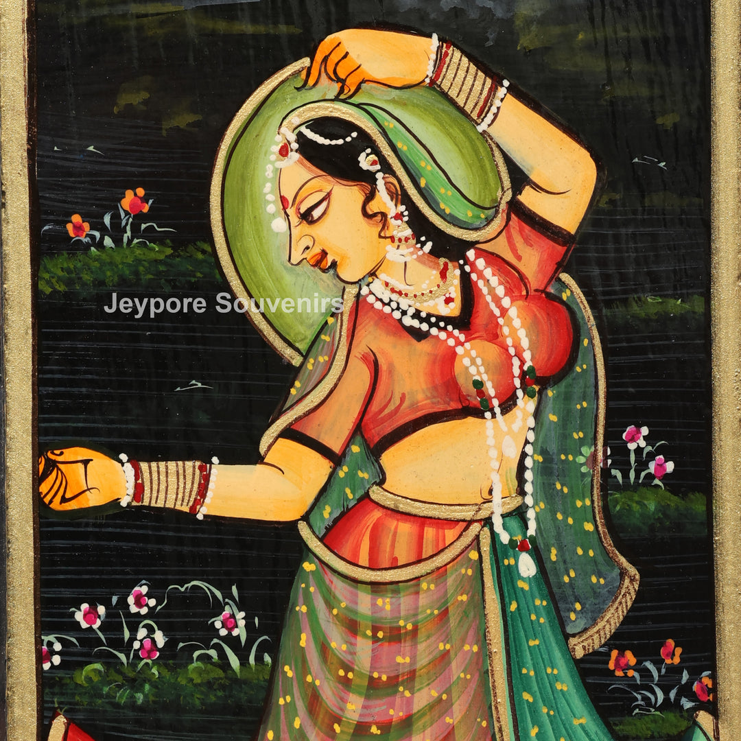 Traditional Wooden Hand-Painted Radha Krishna Jharokha Mirror Frame