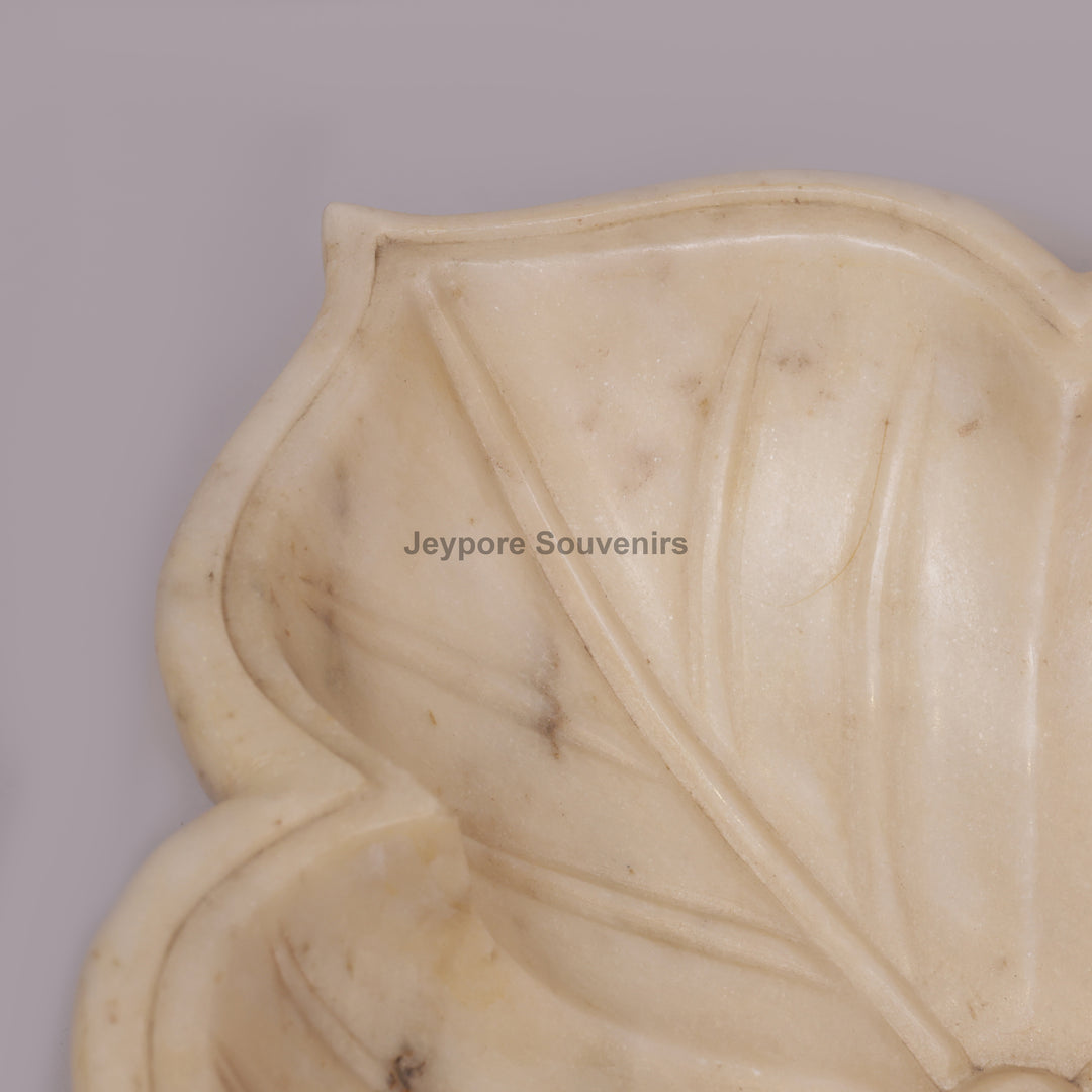 White Marble Decorative Lotus Urli Bowl with Open Flower Shaped