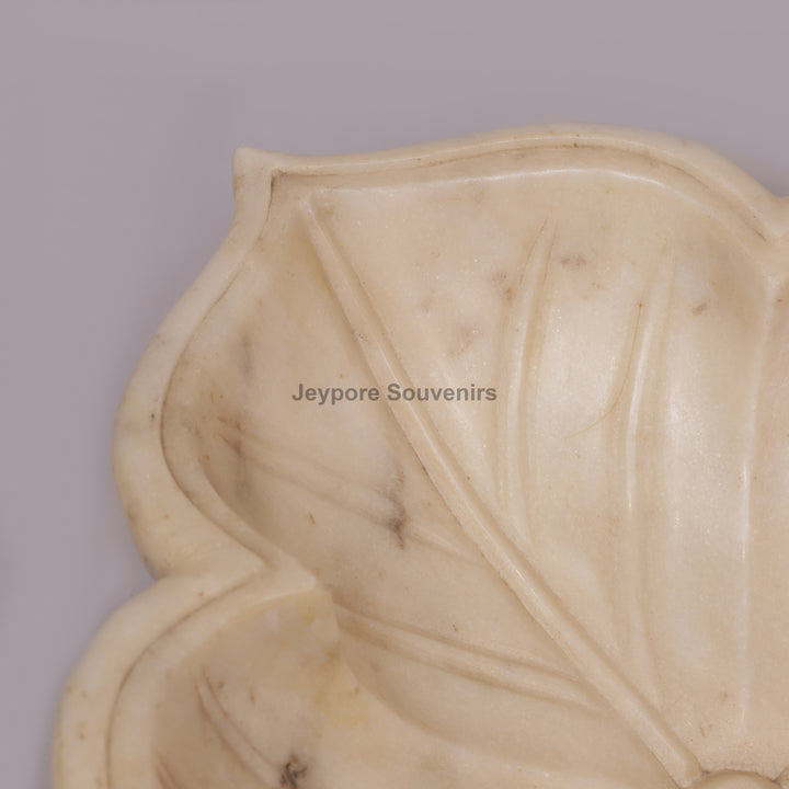 White Marble Decorative Lotus Urli Bowl with Open Flower Shaped