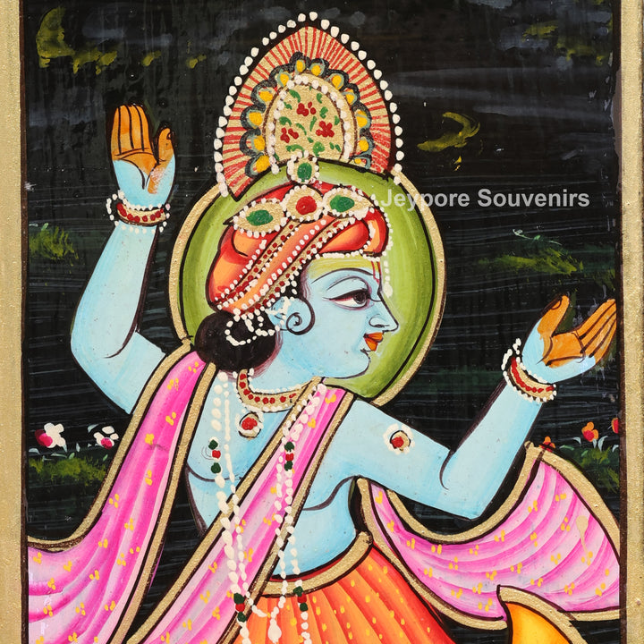 Traditional Wooden Hand-Painted Radha Krishna Jharokha Mirror Frame