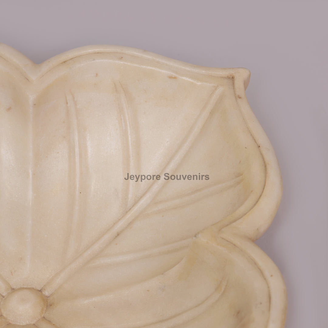 White Marble Decorative Lotus Urli Bowl with Open Flower Shaped