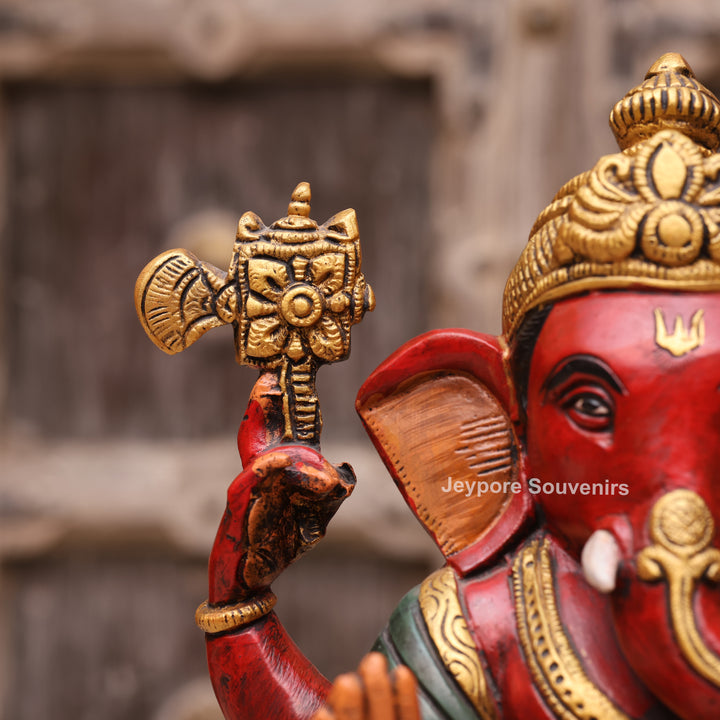 12" Hand-Painted Brass Lord Ganesha Sculpture