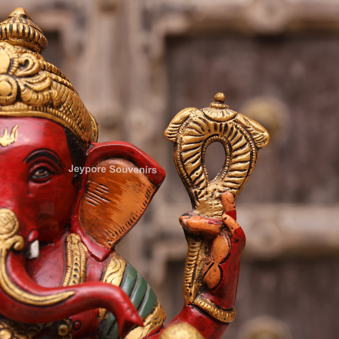 12" Hand-Painted Brass Lord Ganesha Sculpture