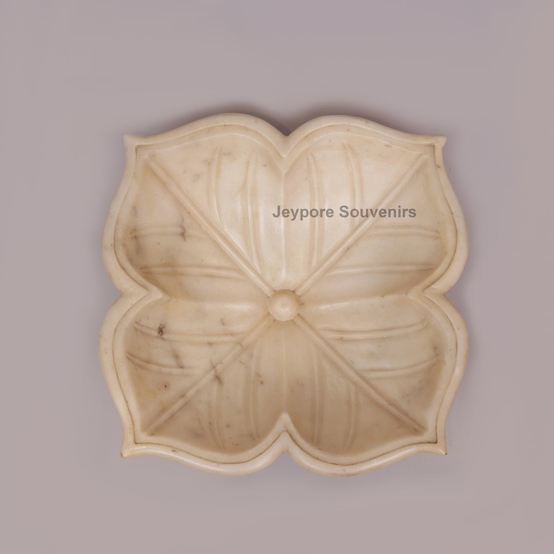 White Marble Decorative Lotus Urli Bowl with Open Flower Shaped