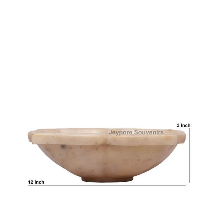 White Marble Decorative Lotus Urli Bowl with Open Flower Shaped