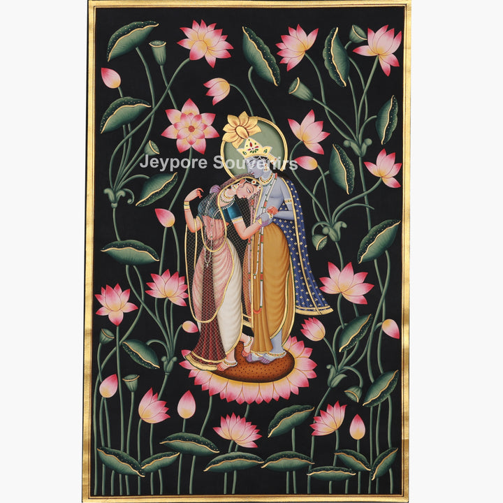Radha–Krishna Lotus Garden - Pichwai Painting