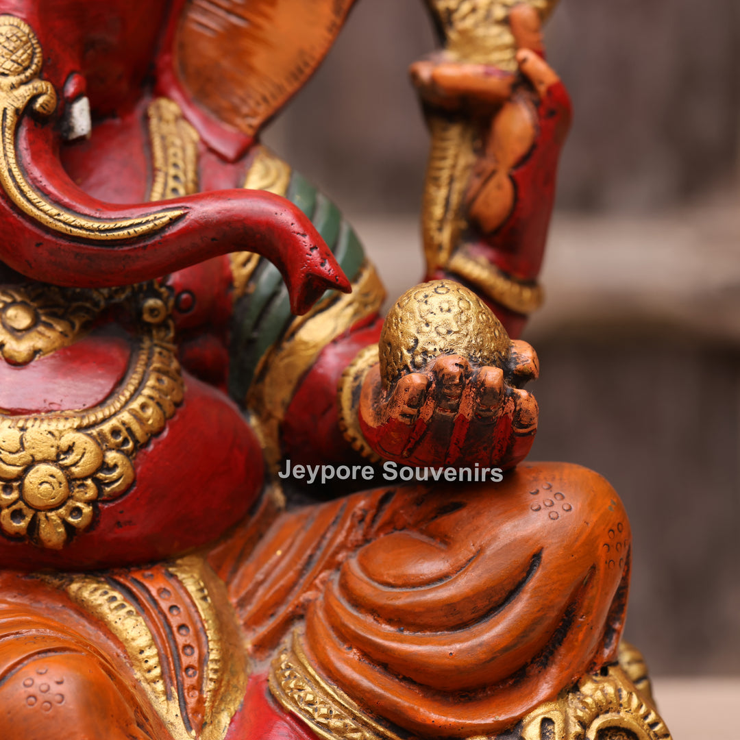 12" Hand-Painted Brass Lord Ganesha Sculpture