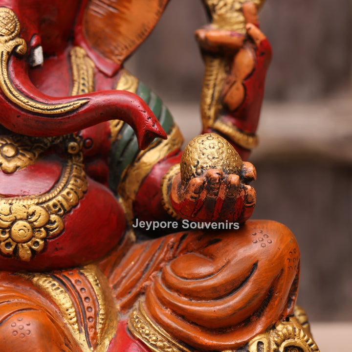 12" Hand-Painted Brass Lord Ganesha Sculpture