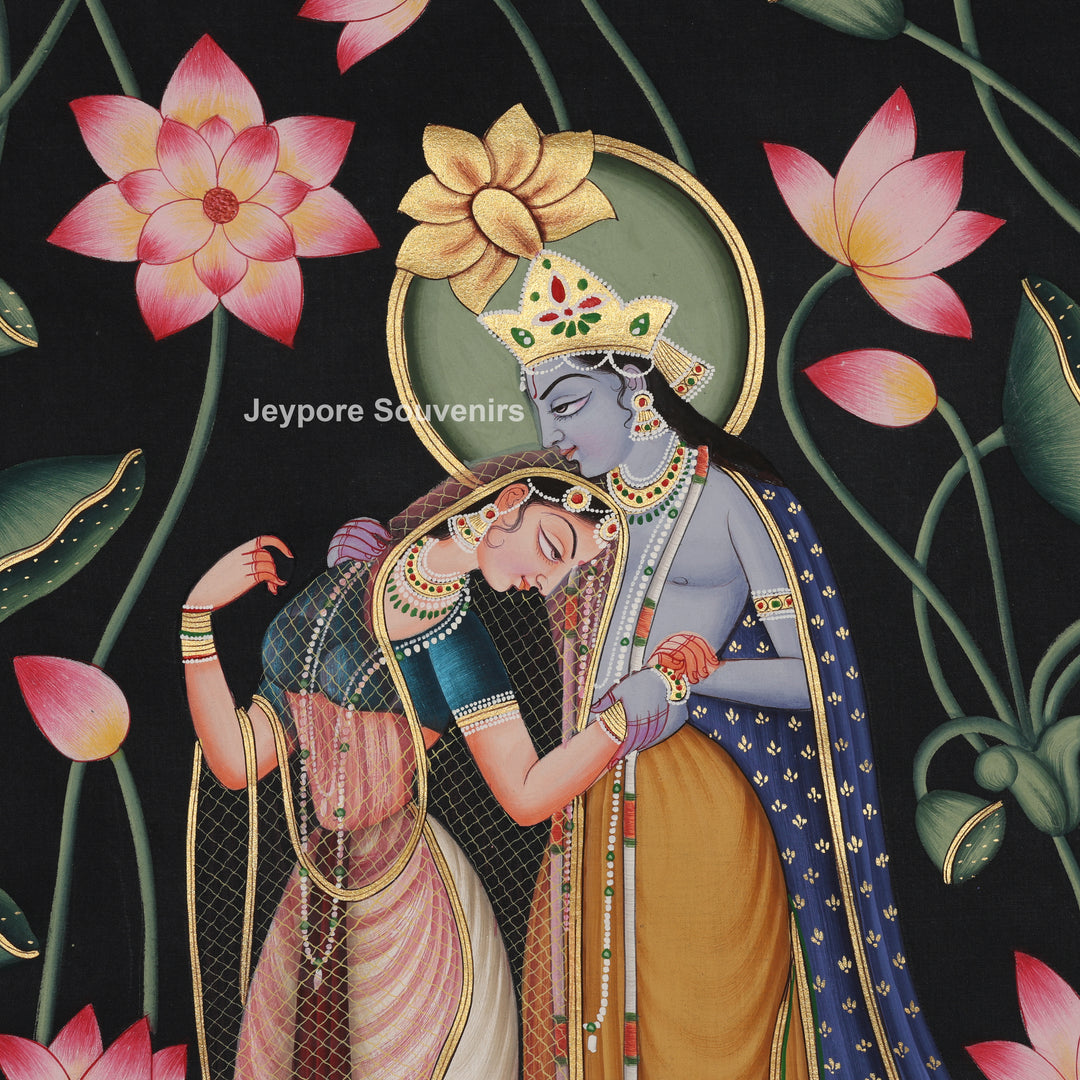 Radha–Krishna Lotus Garden - Pichwai Painting