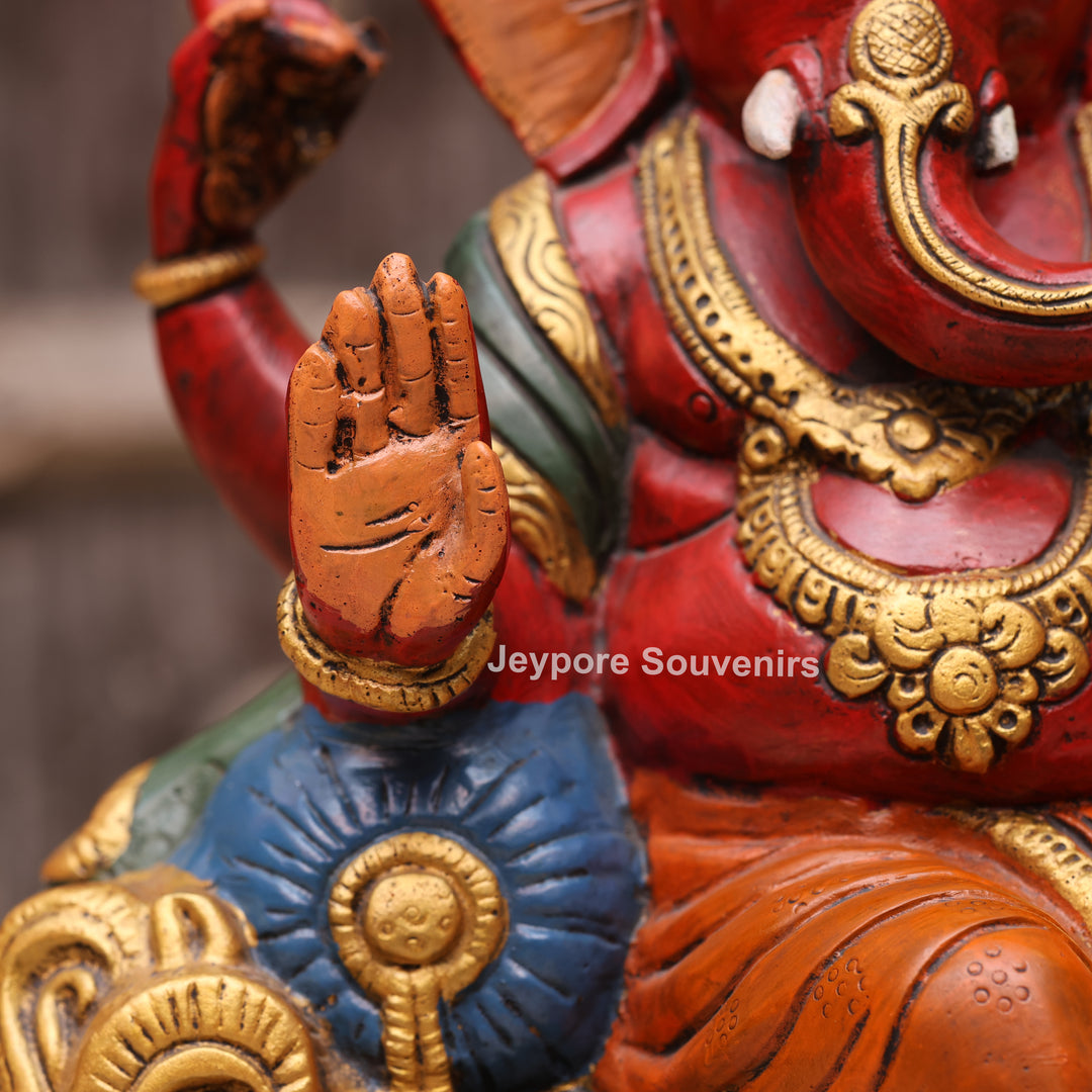 12" Hand-Painted Brass Lord Ganesha Sculpture