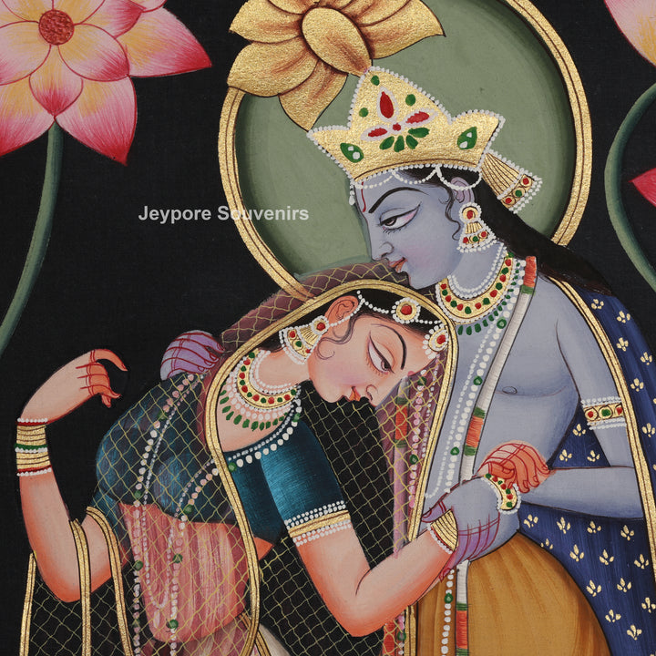 Radha–Krishna Lotus Garden - Pichwai Painting
