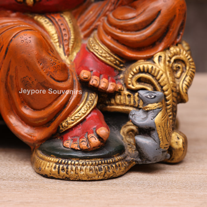 12" Hand-Painted Brass Lord Ganesha Sculpture