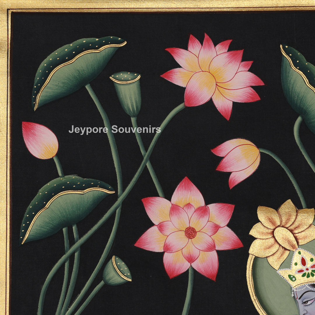 Radha–Krishna Lotus Garden - Pichwai Painting
