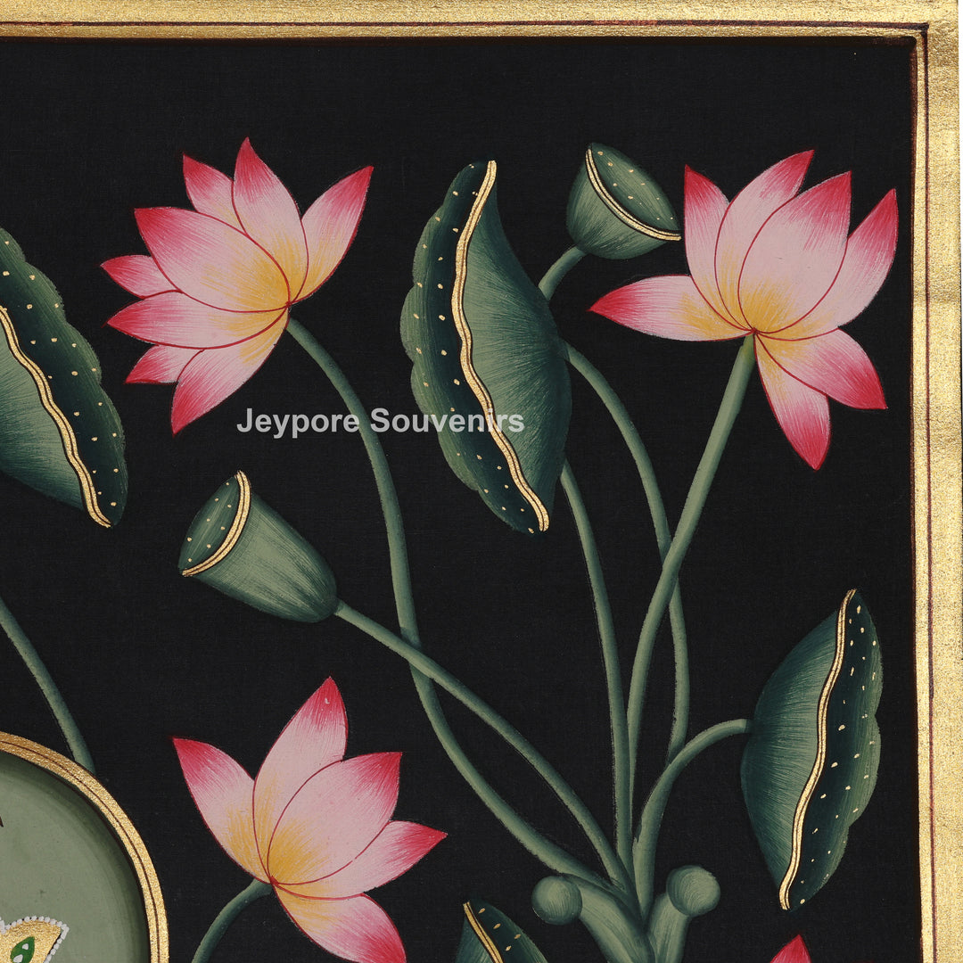 Radha–Krishna Lotus Garden - Pichwai Painting