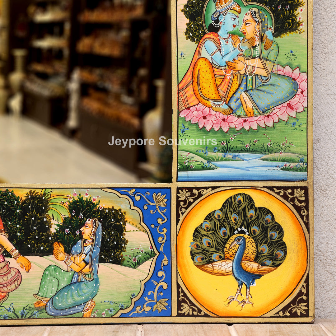 Hand-Painted Radha Krishna Pichwai Jharokha Wall Mirror