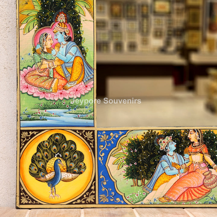 Hand-Painted Radha Krishna Pichwai Jharokha Wall Mirror