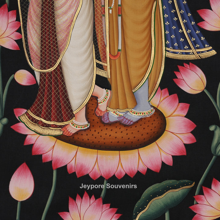 Radha–Krishna Lotus Garden - Pichwai Painting