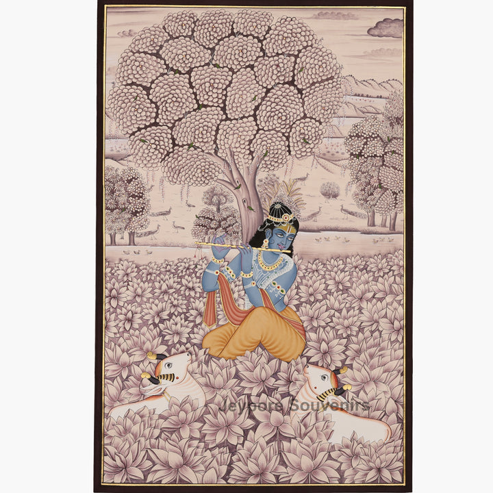 Lord Krishna Playing the Flute in a Lotus Garden – Pichwai