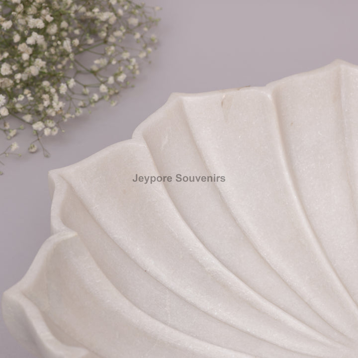 Handcrafted White Marble Lotus Bowl with Fluted Petal Design