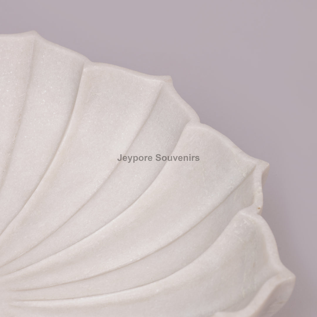 Handcrafted White Marble Lotus Bowl with Fluted Petal Design